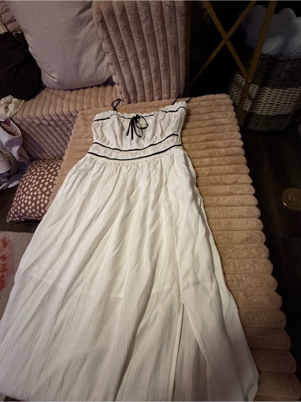 White Strapless Maxi Dress with Black Trim